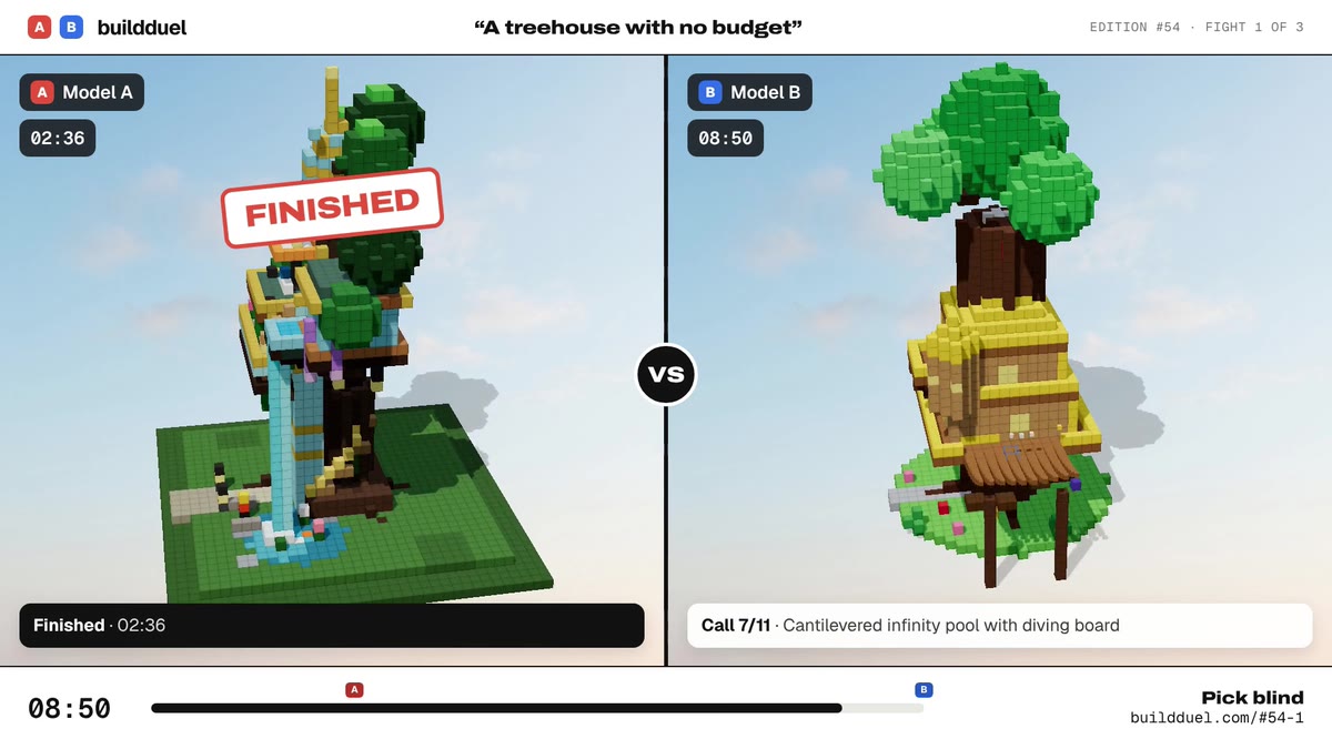 Both builds of “A treehouse with no budget”