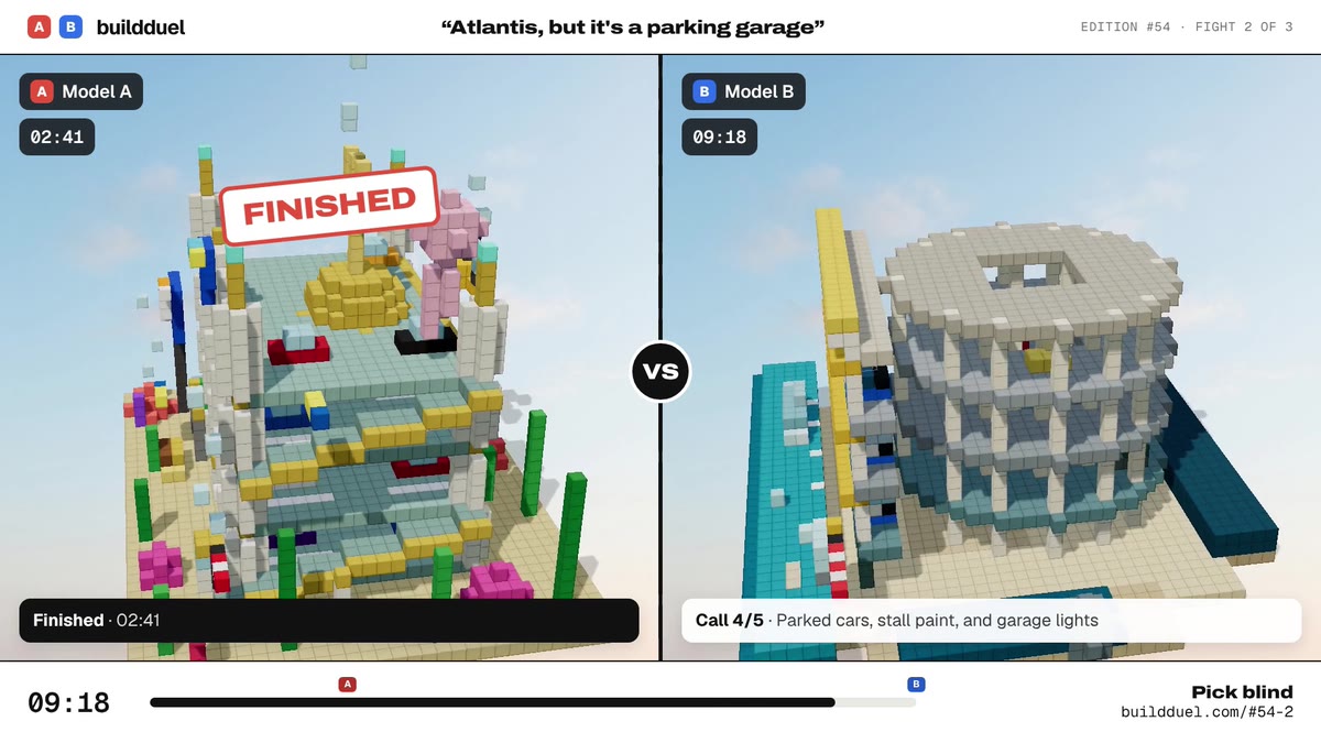 Both builds of “Atlantis, but it's a parking garage”